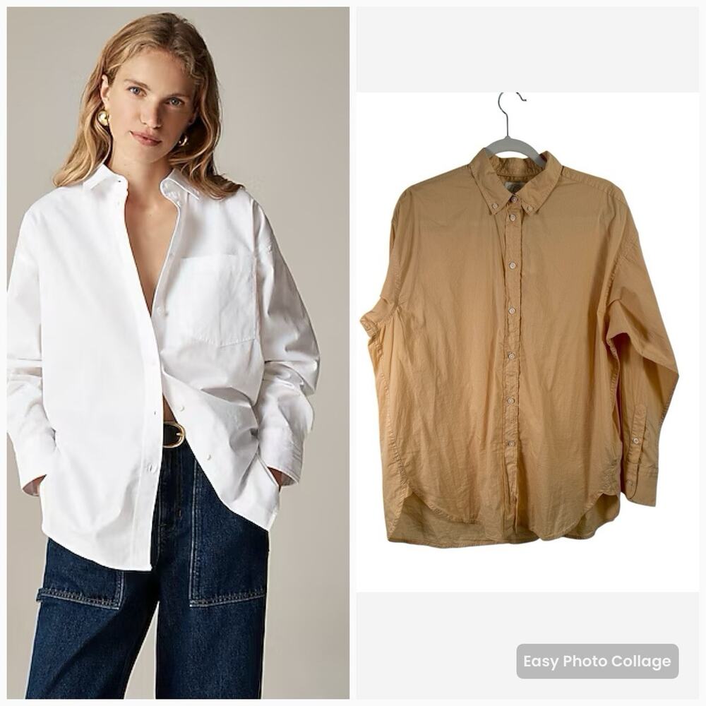 J Crew Relaxed Fit Lightweight Cotton Oplin Button Shirt‎ Orange NEW Womens 12